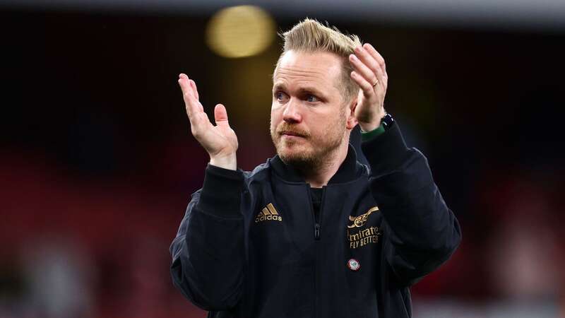 Jonas Eidevall applauds the crowd at the Emirates Stadium