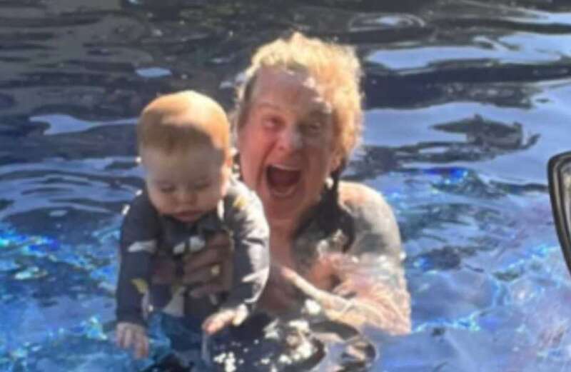 Ozzy Osbourne swims with  daughter Kelly's new baby after his health battle