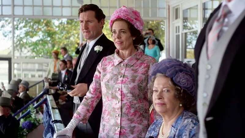 A scene from The Crown of the Queen at the races (Image: Netflix)