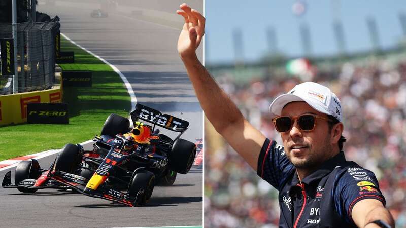 Sergio Perez crashed at the first corner of the Mexican Grand Prix (Image: AP)