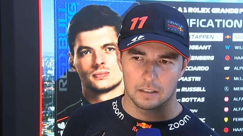 Sergio Perez reacted to missing out on the Brazilian Grand Prix podium (Image: Sky Sports)