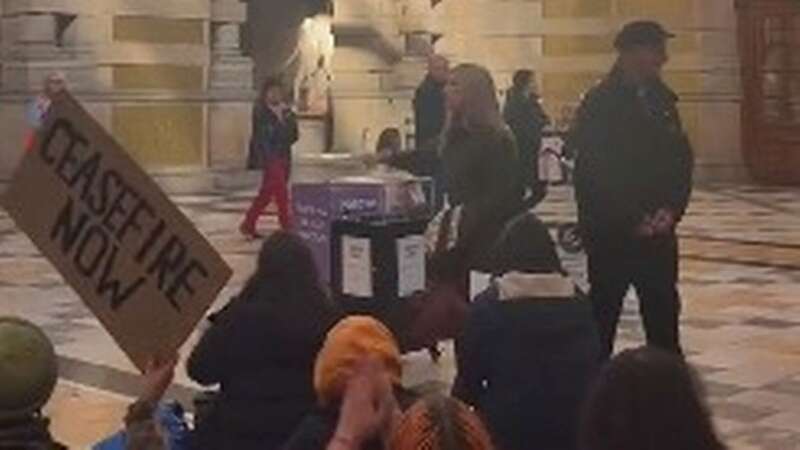 Pro-Palestine protesters at a sit-in in Kelvingrove Museum (Image: ScotNational)