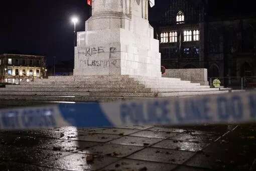 Cops were forced to patrol the area after the Cenotaph was  shockingly defaced for a second time this week