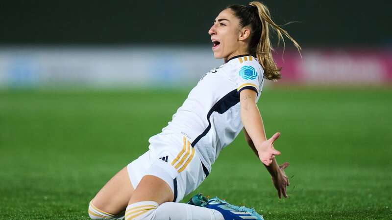 Olga Carmona celebrates after giving Real Madrid lead