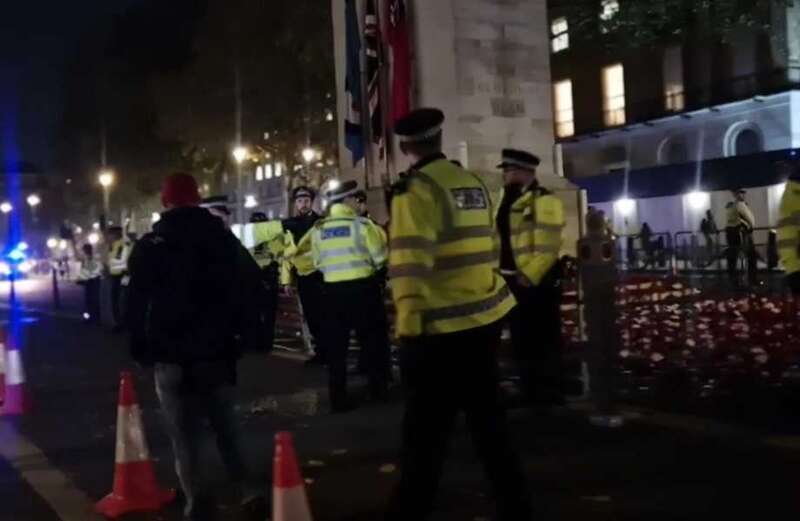 Protesters were seen waving Palestine flags and chanting 