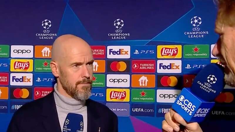 Erik ten Hag was involved in an awkward interview with Peter Schmeichel (Image: CBS Sports)