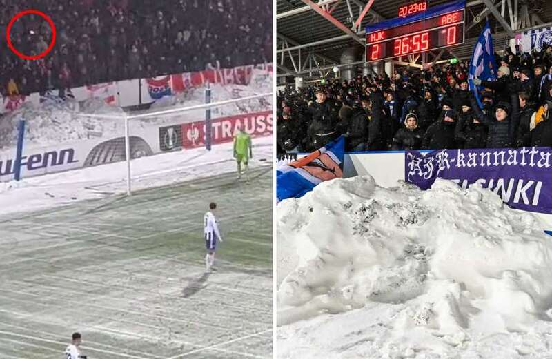 Fans were warned the game could be postponed if they carried on throwing snowballs