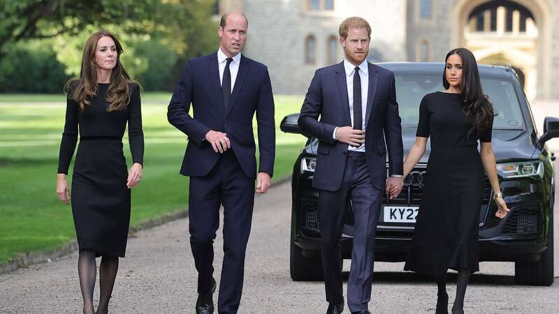 Kate and William with Harry and Meghan on the Long Walk at Windsor Castle after the Queen