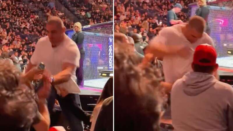 UFC champion Sean Strickland punches Dricus Du Plessis as rivals brawl in stands