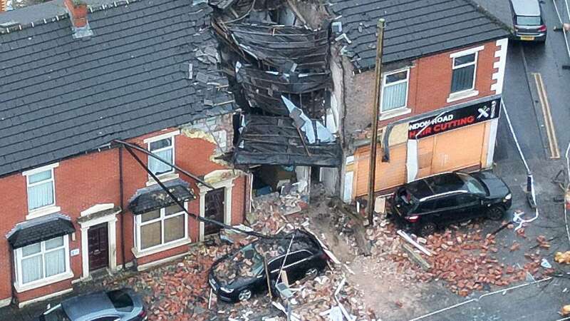 Two people have been hospitalised and 50 evacuated after the explosion reduced a terraced house to rubble (Image: Ioannis Alexopoulos/LNP)