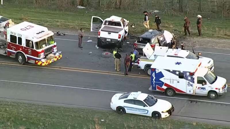 Two cars were mangled in the head-on collision (Image: youtube/@WFAA)