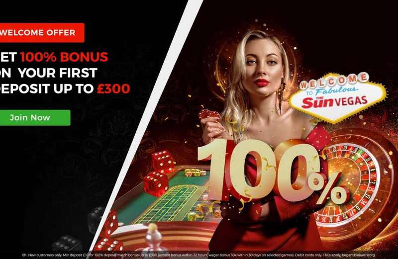 Join Sun Vegas to claim up to £300 in bonus cash