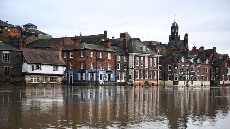 A street flooded by the River Ouse after it burst its banks, in central York following Storm Henk (Image: AFP via Getty Images)