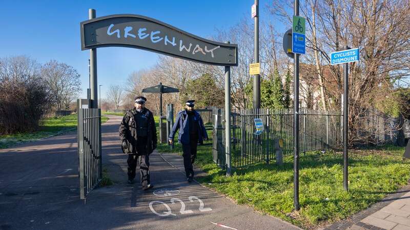 Police patrol the scene where a baby girl was found in Greenway (Image: Daily Mirror, Daily Express, Daily Star)