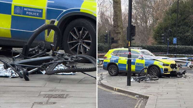 A police car on the kerb after the collision near Hyde Park