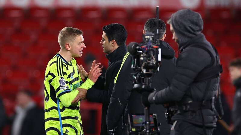 Oleksandr Zinchenko appeared frustrated over something come full-time against Nottingham Forest (Image: Matt West/REX/Shutterstock)