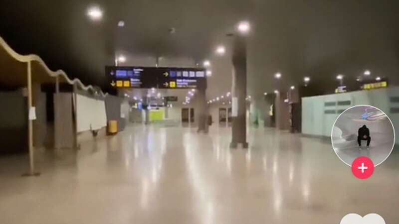 In one of the videos he rides a bike around a seemingly deserted shopping mall (Image: @unicosobreviviente)