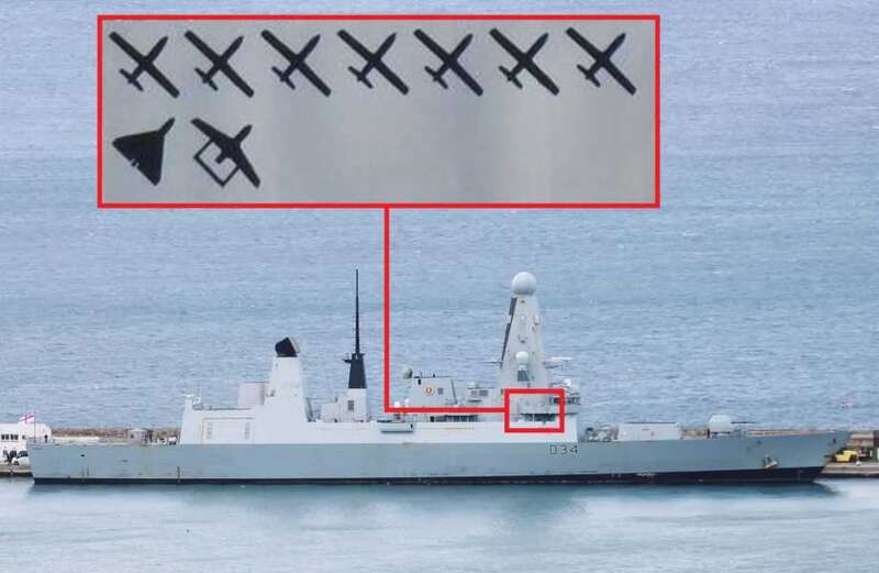 The combat markings were seen as the warship pulled into Gibraltar