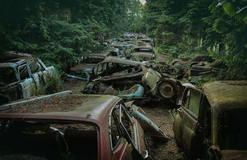 Watch footage of tourists exploring the eerie graveyard of classic cars