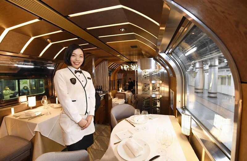 Footage shows the luxury treatment awaiting passengers on the 10-coach train