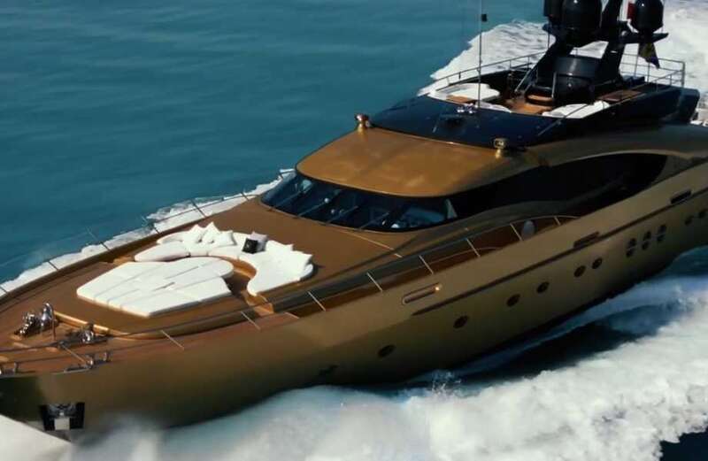 The yacht sports a water slide, jacuzzi and a trampoline