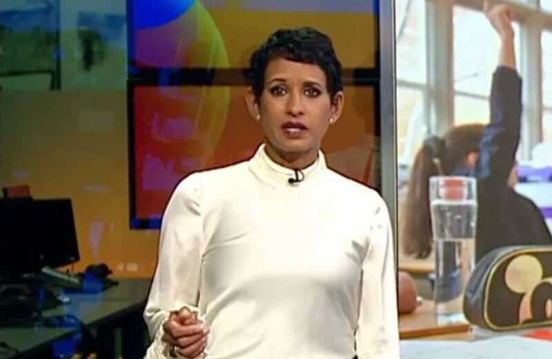 Bringing glam to the BBC Breakfast studio, Naga completed her look with a striking white flare top with pleated bell sleeves