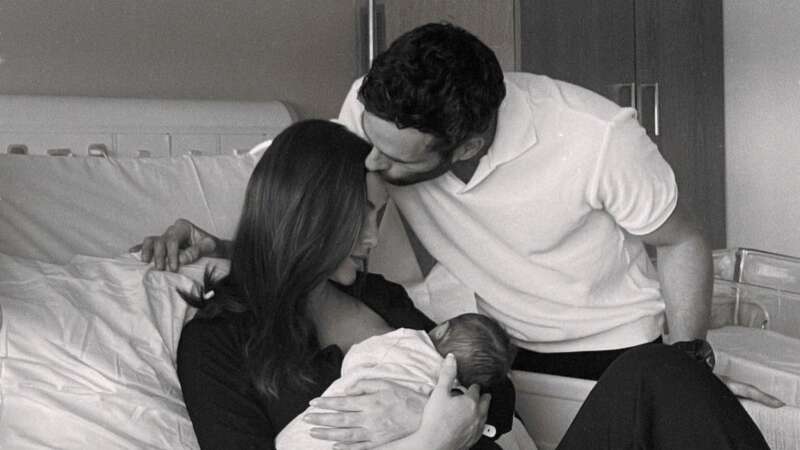 Lucy Watson, her husband James Dunmore and their baby boy