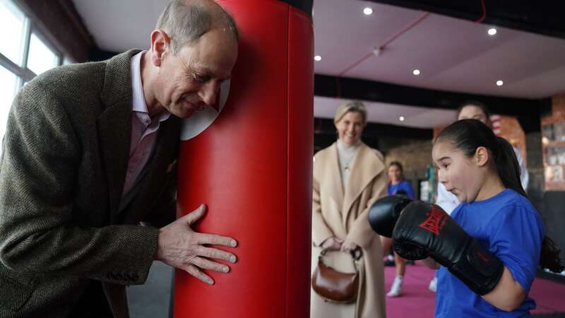 The Duchess of Edinburgh takes part in a sparring session with 11-year-old boxer Lacey Douglas (Image: PA Wire/PA Images)