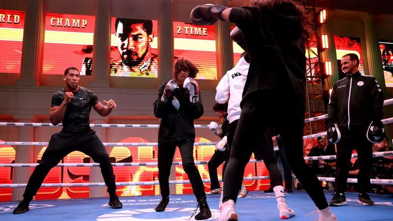 Anthony Joshua held his open workout alongside youth from a local boxing club (Image: Getty Images)