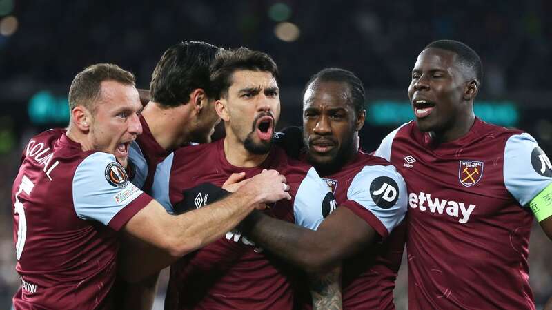 Michail Antonio celeberates next to Lucas Paqueta after West Ham