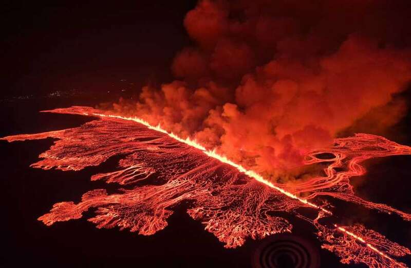 Watch as bright orange lava spews hundreds of feet into the air