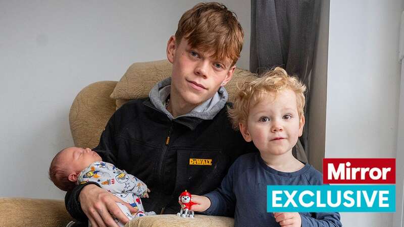 Jai Waller pictured with sons Zayn, 2, and one month old Vincent at their rented home (Image: Rowan Griffiths / Daily Mirror)