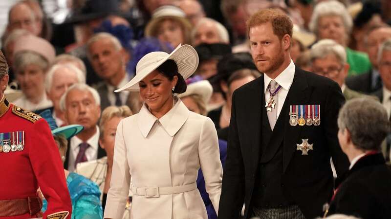 Harry and Meghan arriving for the Service of Thanksgiving during the Queen