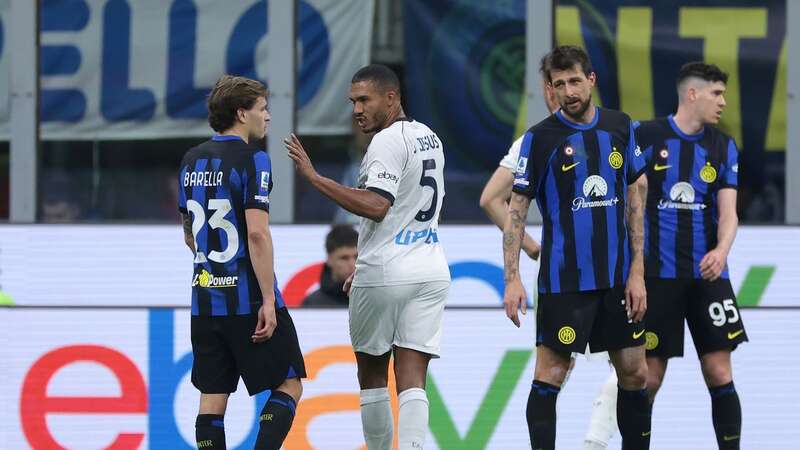 Francesco Acerbi looks on as Juan Jesus reacts towards Nicolo Barella following claims that racist comments were made in his direction, allegedly from Acerbi (Image: Jonathan Moscrop/Getty Images)