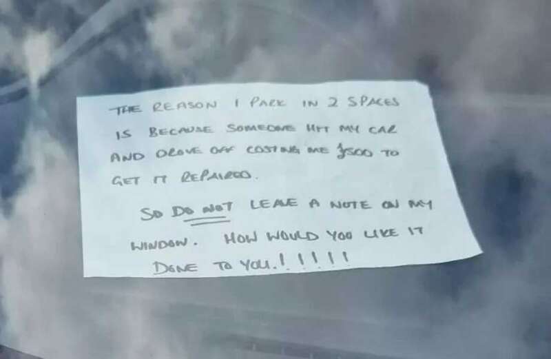 Read the note a driver left after parking across two spaces