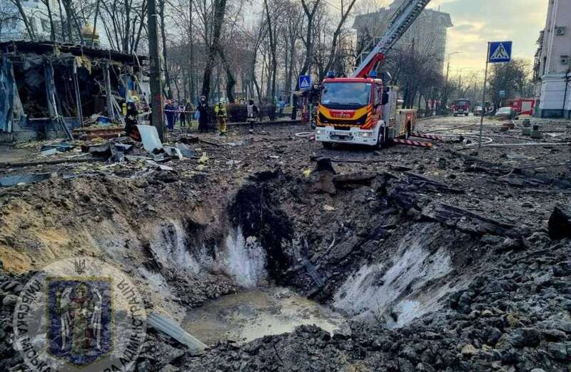 Footage shows streets littered with debris and craters following the attack