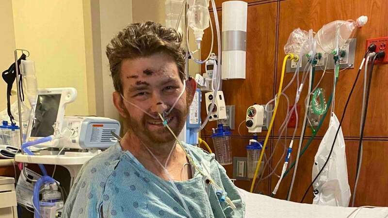 After being in a coma for a month and multiple treatments including open heart surgery, Steven has emerged without brain damage and is recovering (Image: Gofundme)