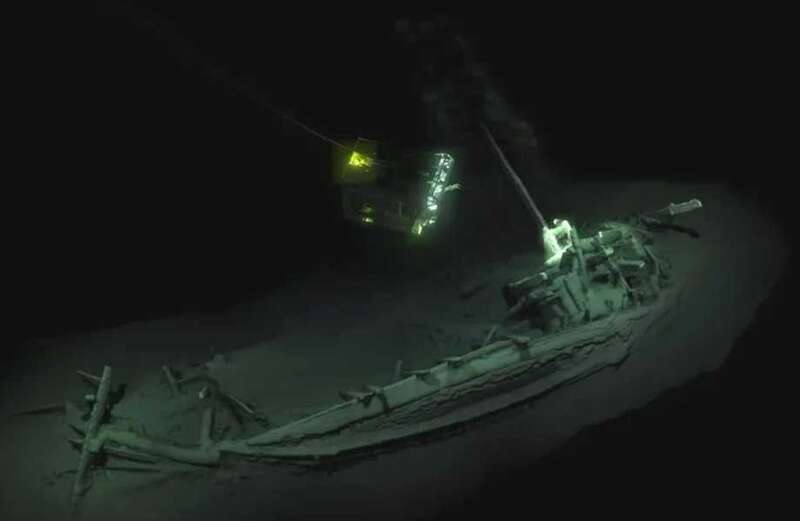 Remarkable footage shows the vessel almost perfectly intact as it lies deep on the ocean floor