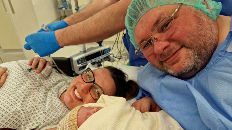 Zoe Steeper and Lewis Steeper with their new son Jake Steeper at the time of his birth (Image: Lewis Steeper / SWNS)