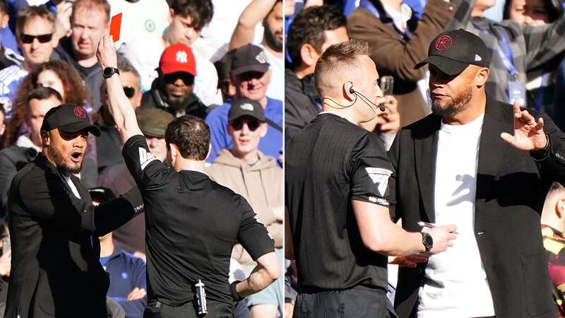 Vincent Kompany is sent off after making his anger known to referee Darren England during Burnley