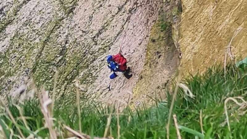 A rescue operation on a cliff face took place to retrieve a dog that had fallen 100m (Image: Bridlington Coastguard Rescue Team)