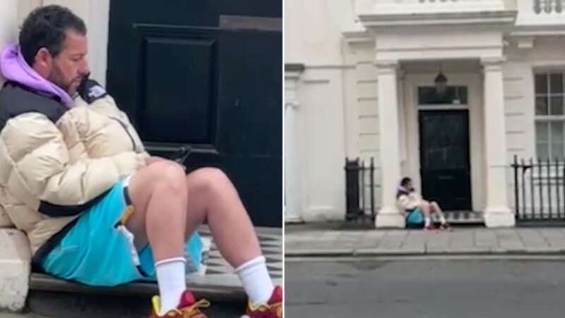 Hollywood star Adam Sandler spotted slumped outside five-star hotel in London