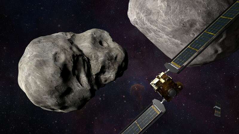 Artist impression of the asteroid Dimorphos about to be deliberately hit by the DART spacecraft (Image: NASA/Johns Hopkins, APL/Steve Gribben/SWNS)