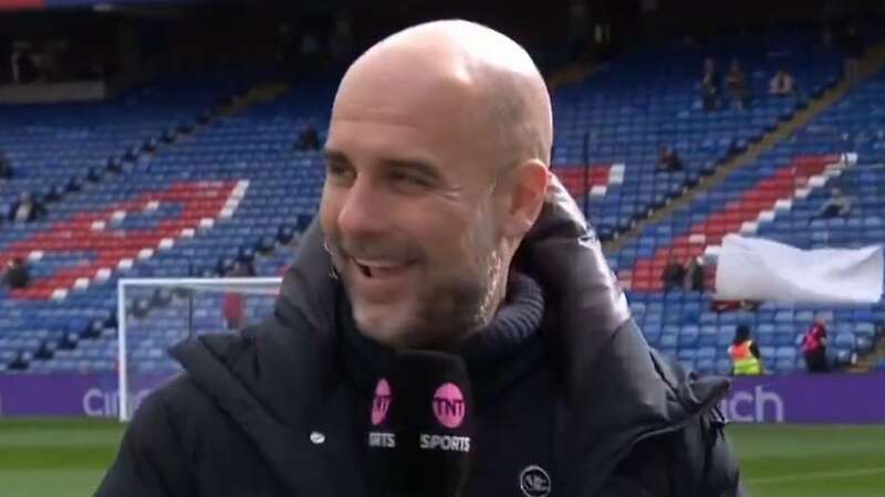 Pep Guardiola made a joke about Arsenal being in the title race (Image: TNT Sports)