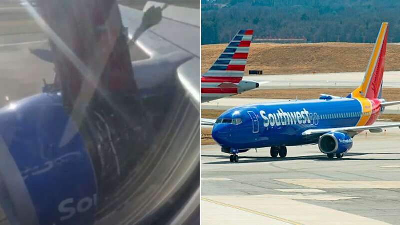 Horrifying video shows the moment the right engine of a Boeing 737 operated by Southwest Airlines starts peeling apart as the pilots are forced to make an emergency landing (Image: AFP via Getty Images)