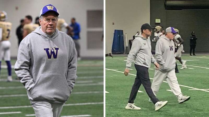 Bill Belichick in University of Washington Huskies gear (Image: Twitter/ Evan Feather Husky Football Photographer)