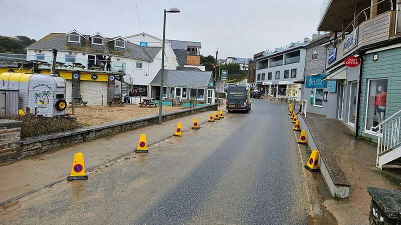 Cones lining the Polzeath street to stop parking (Image: Andy Stewart/SWNS)