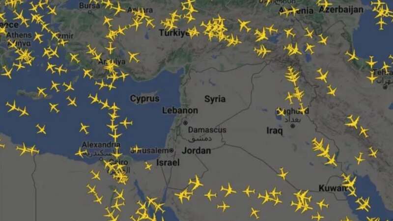 Israel, Jordan, Iraq and Lebanon, all halted flights from Saturday evening (Image: Flightradar24)