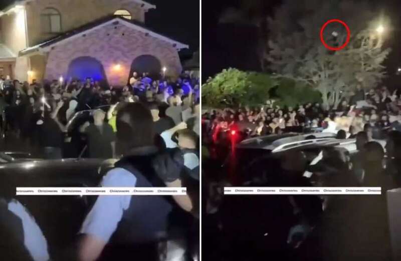 The crowds turned on the police with several angry churchgoers destroying police vehicles