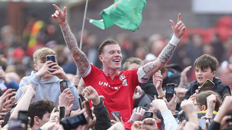 James McClean celebrated as Wrexham clinched promotion from League Two in his first season with the ambitious club (Image: Jake Kirkman/REX/Shutterstock)